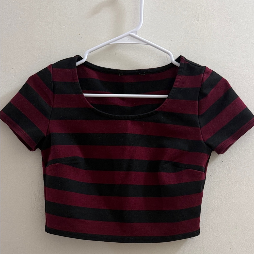 Stylish Black and Red Striped Crop Top